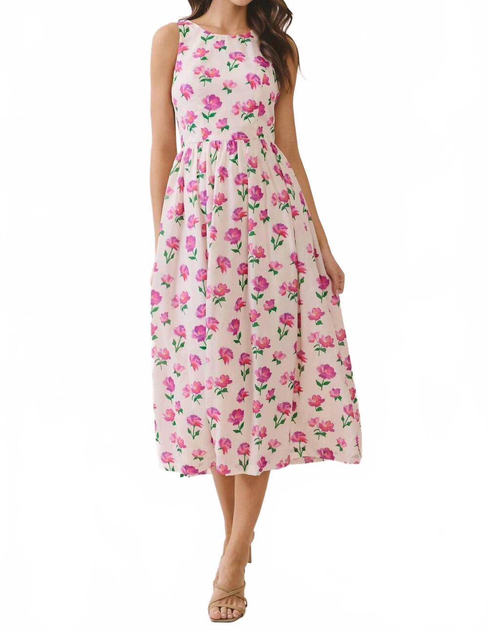 NEW TCEC floral bow back midi dress in cream